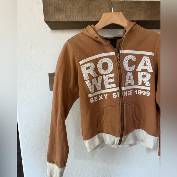 Rocawear|Y2k Tan full zip Hoodie sweater with embellishments/stones “1999 sexy”• - Picture 7 of 13